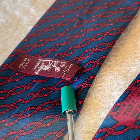 Hermès Vintage Silk Tie Blue Red Interlocking Belt Buckle Motif 100% Silk - Picture 10 of 17